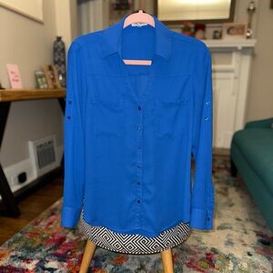 2/$10 • Express Royal Blur Portofino Button Down Blouse - Size: Small